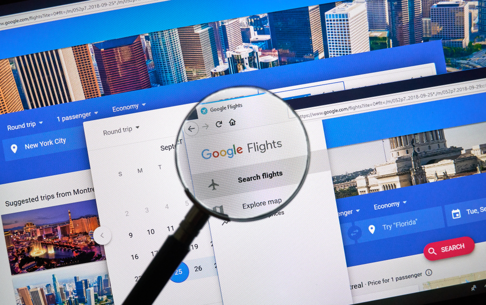 google flights in a magnifying glass